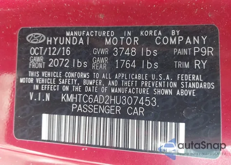 2017 Hyundai Veloster z USA, uszkodzony, nr VIN KMHTC6AD2HU307453